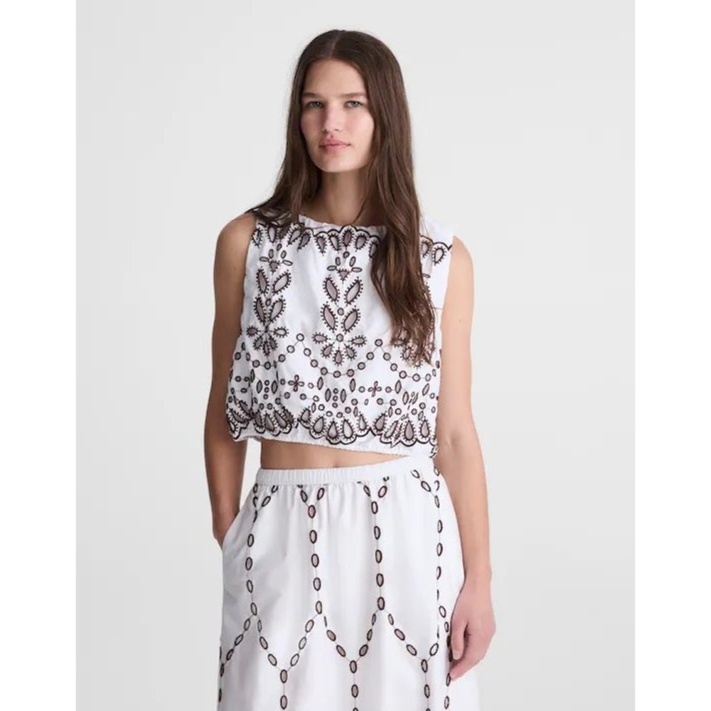 Madewell Embroidered Sleeveless Bubble Top in Poplin NZ529 XL NEW